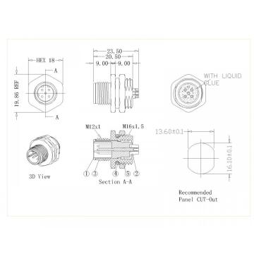 Männlicher Lock zurück M16 D-Code-Löttyp