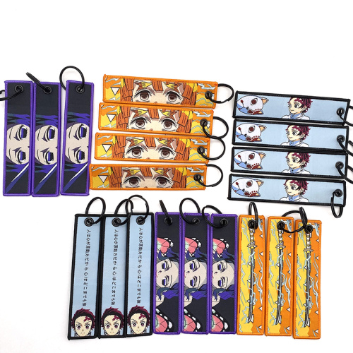 Custom Design Woven Jet Tag Anime Fabric Keychain