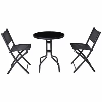 3pcs Patio Metal Furniture Set with Tempered Glass - Foldable Chair and KD Table