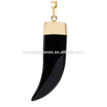 Half shape moon gemstone pendant black obsidan charm pendant