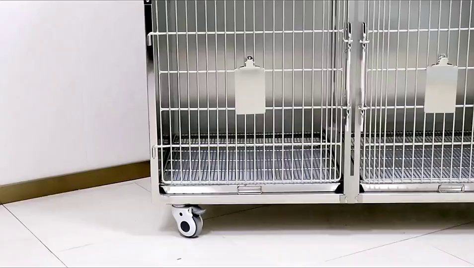 Factory Price Animal Veterinary Pet Cages Stainless Steel Vet Cat Cage with Wheels and Tray Oxygen Cage