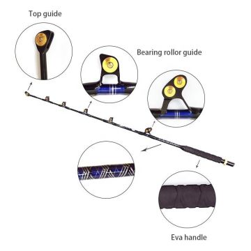 New OEM Trolling Rod 130lb 6 Feet 6'' Saltwater Combo for Tuna - Guide 5+1 Bent Straight Butt