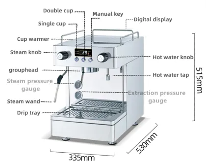 Office Handy Astoria Espresso Machine - Semi-Automatic Rotary Pump Coffee Maker with Milk Frother (Retro Style for China)