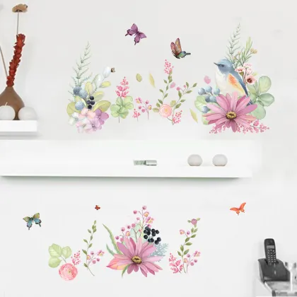 Beautiful Flowers birds butterfly wall sticker Warm bedroom decor Decals wallpaper home decoration stickers
