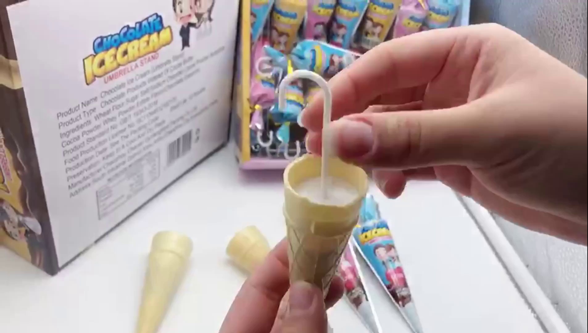 Umbrella-Shaped Chocolate Wafer Cone Candy