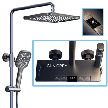High-Quality Wall-Mounted Gun Grey Brass Hydro Power Piano Key Digital Intelligent LED Thermostatic Shower Mixer Faucet System