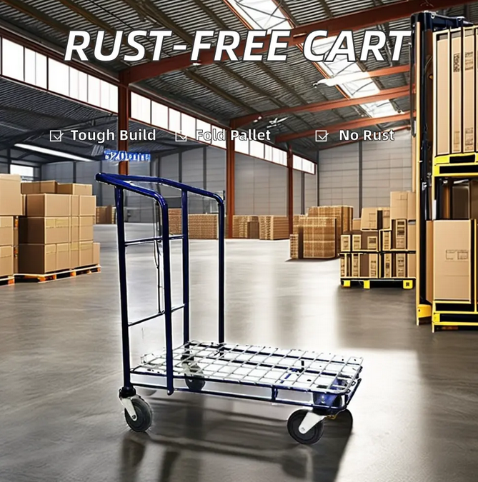 Metal galvanized folding warehouse logistics handcart
