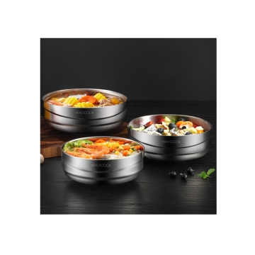 Maxcook 304 Stainless Steel 18cm Double Wall Korean Style Soup and Noodle Bowls