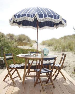 Wooden Pole Canvas Waterproof Patio Umbrella with Tassels