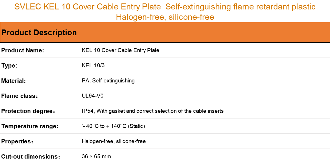 KEL 10 Cover Cable Entry Plate