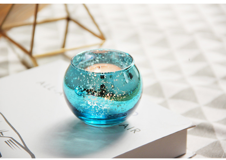 Сіняя пафарбаваная шкляная слоік для свечкі