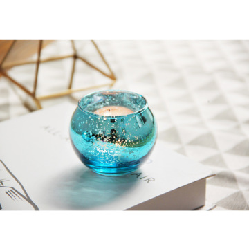 Blue painted glass jar candle holder