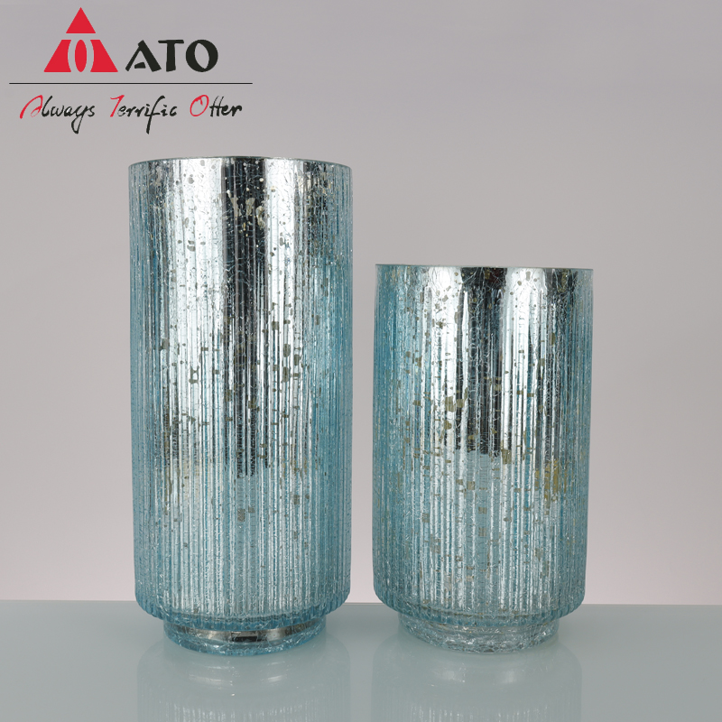 Vaso de vidro de cilindro transparente de garrafa de padrão vertical
