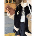 women's contrast color stitching plush jacket