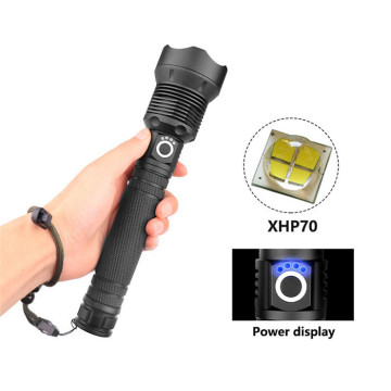 ไฟฉายแบบชาร์จไฟ LED XHP70 ที่ทรงพลังได้: สว่างมาก, กันน้ำและซูมได้