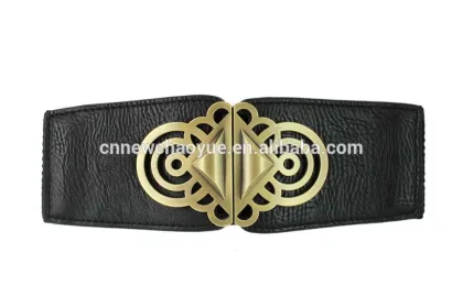 Ladies Black Elastic Pu Ribbon Fashion Waist Belt