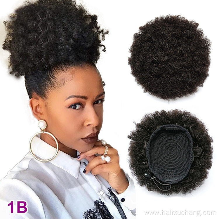 Natural Human Hair Afro Puff Hairpiece Virgin Brazilian Hair Bun Afro Puff Kinky Curly Drawstring Ponytail Hair Extensions