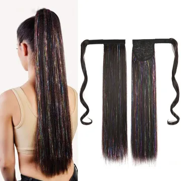 Wholesale Good Quality Colorful Long Straight Wrap Around Clip In Ponytail High Temperature Synthetic Ponytails Hair Extensions