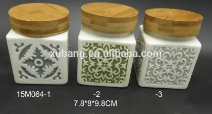 Square shape ceramic storage jar ceramic cookie jar