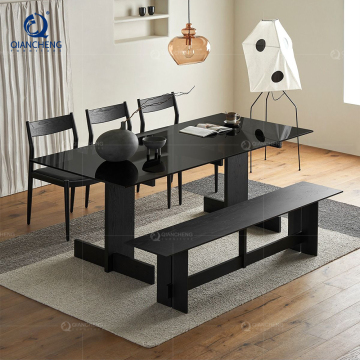 Hoogwaardige luxe zwart gehard glazen eettafel en stoelcombinatie