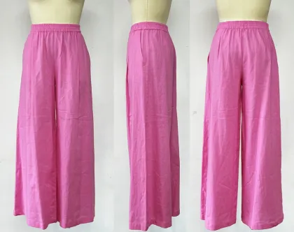 LINEN WIDE LEG WOMEN PINK PANTS