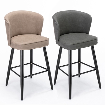 Matt Black Metal Bar Stool with Grey Velvet Upholstery