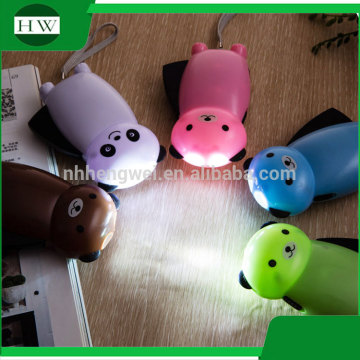 cartoon bear animal mini portable plastic hand crank pressing led torch flashlight with rope