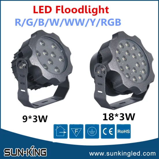 Wholesale DC24V RGB led outdoor floodlight 18x3W, led DMX512 landscape lamp 54W