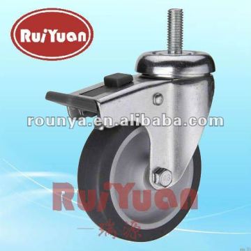 2.5"-5"H Threaded Stem Style PU Caster, Ht adjustable W/Brake