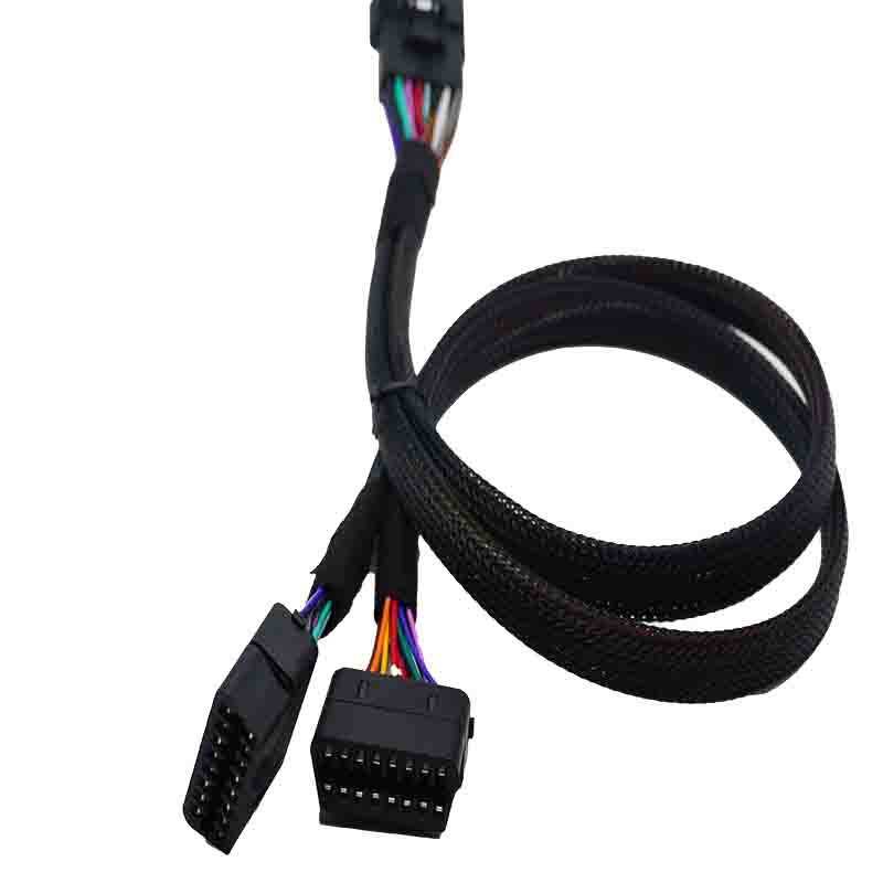 Black OBD 16 Pin Splitter Y Cable 1 Male to 2 Female Extension Cable