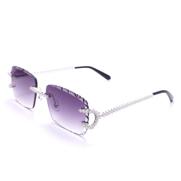 Rimless Scalloped Edge Moissanite Decor Fashion Sunglasses