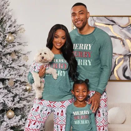 Hot Selling Christmas Pajamas Set - Family Matching Cotton Plus Size Green Custom Pajamas