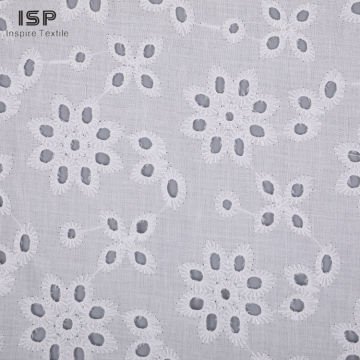 Woven Cotton White Thread Embroidery Fabric For Dresses