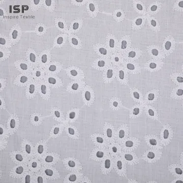 Woven Cotton White Thread Embroidery Fabric For Dresses