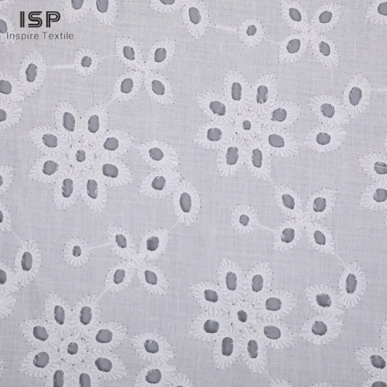 Woven Cotton White Thread Embroidery Fabric For Dresses