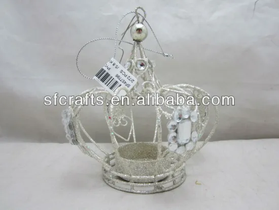 crown Christmas hanging ornament with candle holder,metal Christmas crown ornament,metal crown with candle holder decoration
