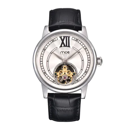 Stainless Steel Automatic Watch Genuine Leather Skeleton Mechanical Watches