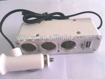 USB Cigarette Lighter Car Charger with three Socket Splitter