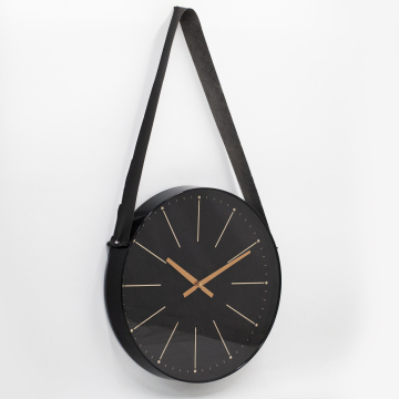 Modern Plastic Wall Clock with Faux Leather for Living Room
