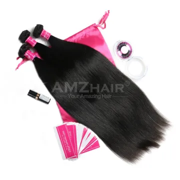 10A Grade Double Weft Human Hair Weave Extension Wholesale Amzhair Mink Peruvian Cuticle Aligned Human Hair Straight 3 4 Bundles