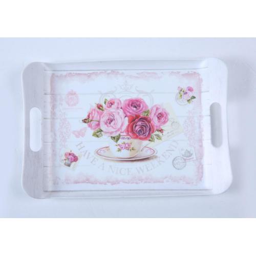 Floral Design Melamine Serving Tray with handle