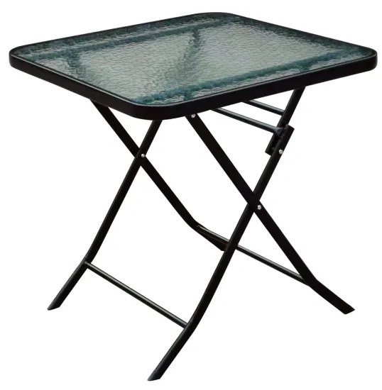 Black Steel Frame Square Folding Glass Dining Table