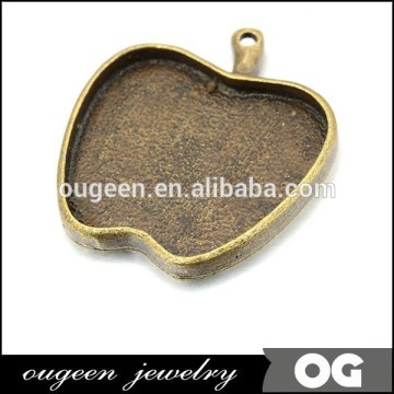 Antique Bronze Plated Apple Shape Zinc Alloy Round Rope Style Cabochon Cab Pendant Setting