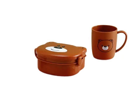 Double Buckle Leakproof Bear Lunch Box with Cutlery and Water Cup