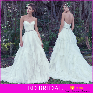 MA2503 Bridal Wedding Gown 2016 Sleeveless Organza Sash Tiered Wholesale Cheap Wedding Dress