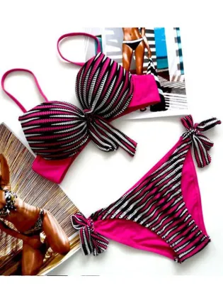 Women Sexy Striped Bras Sets Female Sexy Two Pieces Spaghetti Strap Bikini Set