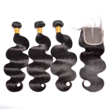 100 Unprocessed 3 Bundles Hair With Lace Closure Body Wave Weave Virgin Brazilian Hair