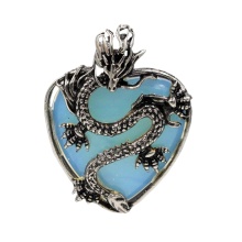 Opalite Heart Antique Silver Dragon Gemstone Pendant (32x42mm) for DIY Making Jewelry