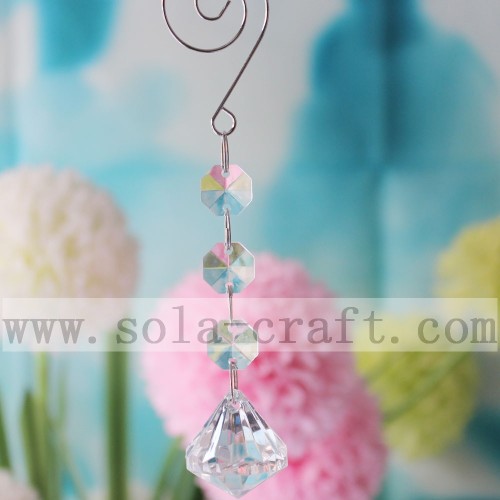 Clear Octagon Beads Crystal Chandelier Lamp Prisms Ornament 14CM