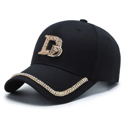 High-Quality Rhinestone and Diamond Decorated 'D' Logo Baseball Cap